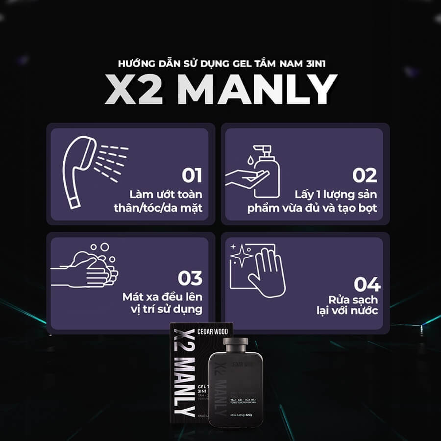 Sữa tắm cao cấp X2 Manly 3IN1